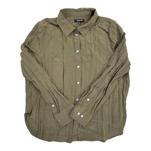 Madewell Olive Green Crinkled Button Up Blouse, Size XL